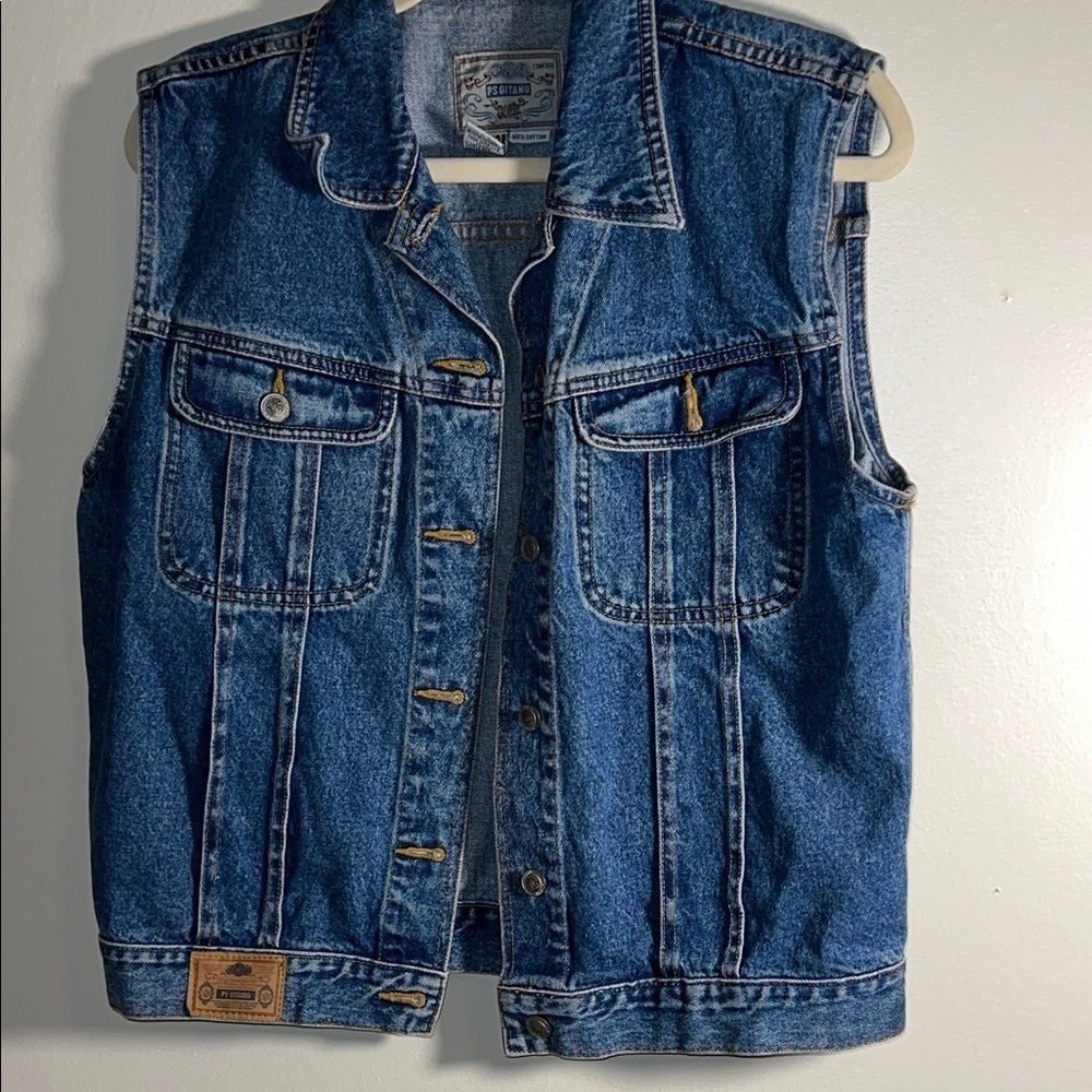 Vintage PS Gitano Blue Denim Button-Front Western 90s Vest